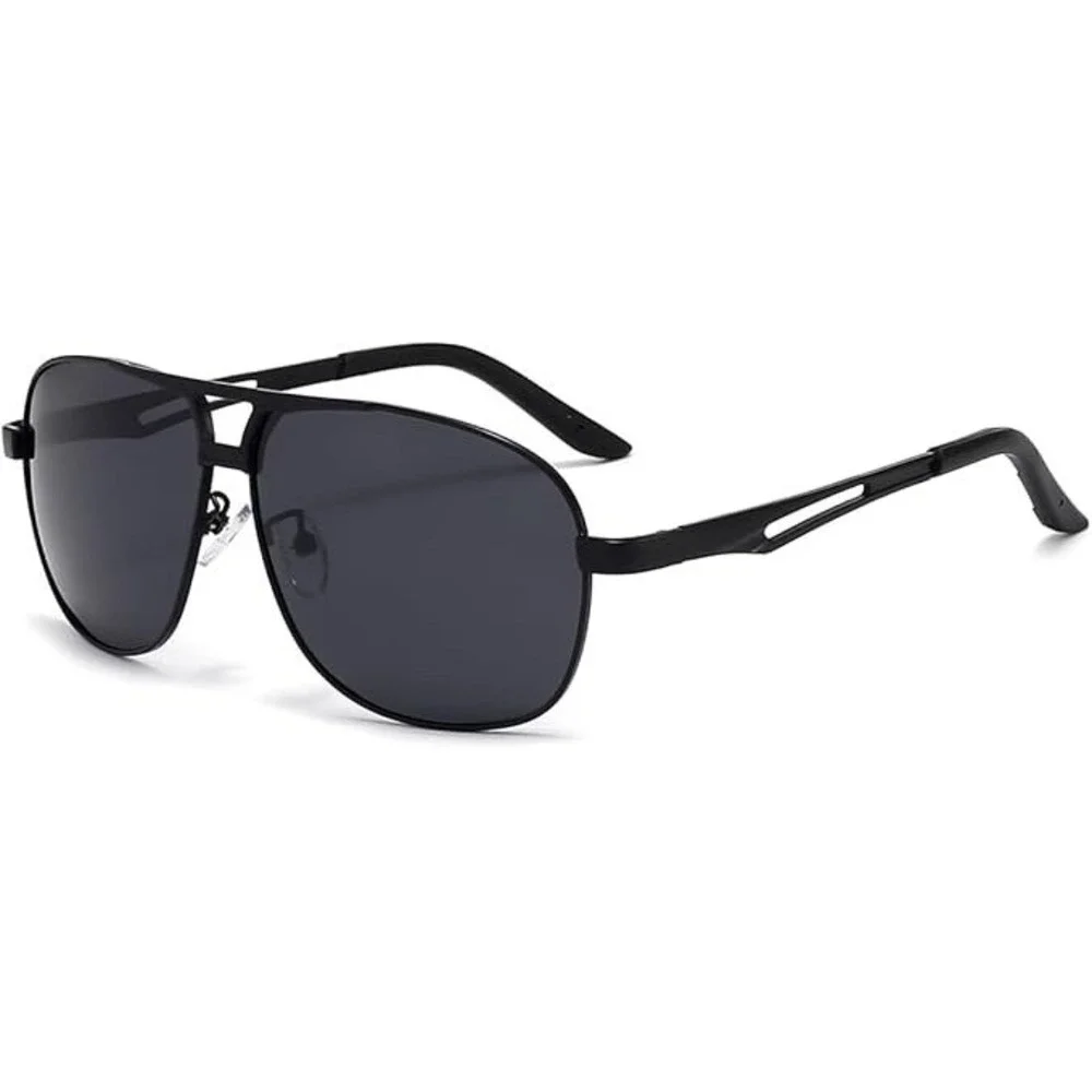 Mens Black Aviator Sunglasses Full Rim‎ Metal Frame Polarized Dark Lens Driving